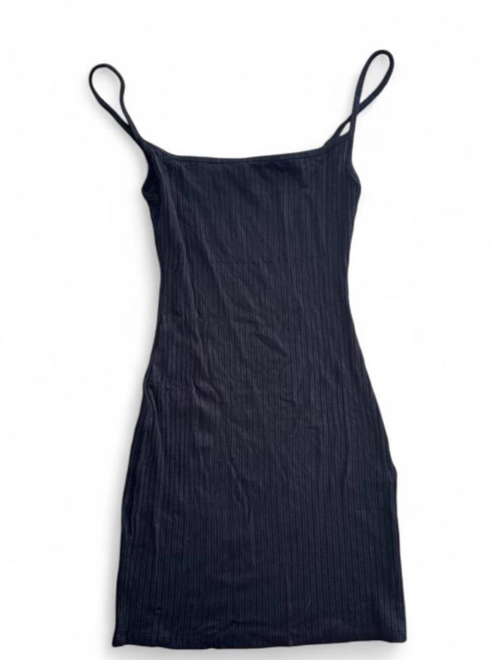 Bershka Black Ribbed Spaghetti-Strap Mini Dress
